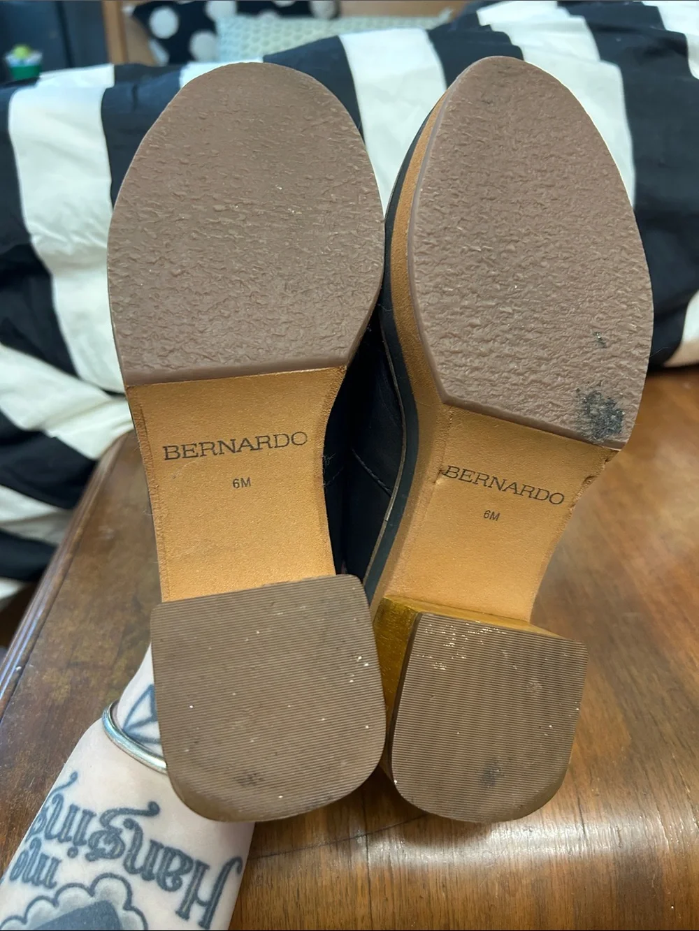 Bernardo Black Leather Platform Knot Mules with Contrast Sole